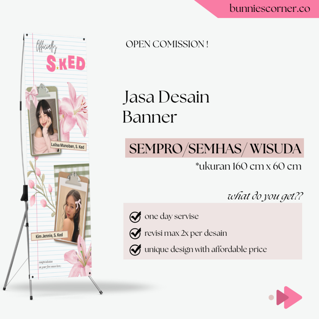 DESAIN X BANNER WISUDA/SEMPRO/SEMHAS MURAH 160 X 60 cm | TEMA PINK