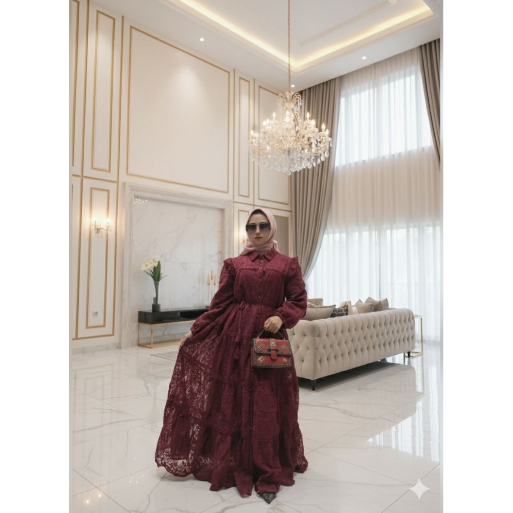 Maxi dress gamis organza LFY BKK import terbaru