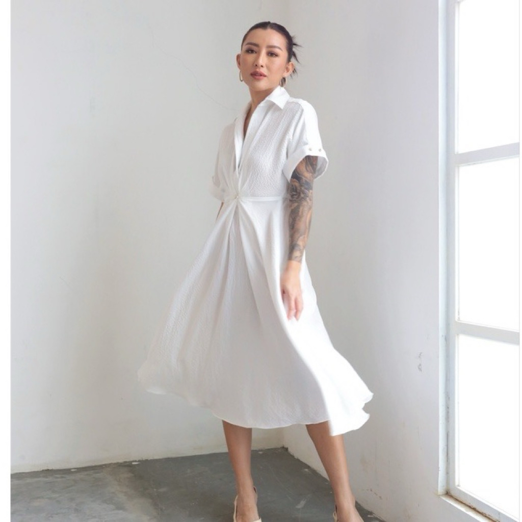Amygo Store White Midi Dress / Dress Midi Putih Polos