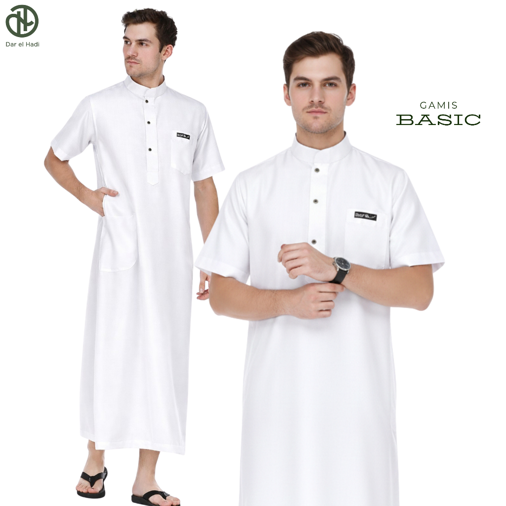 Baju Gamis Basic Putih Polos Pria lengan Pendek bahan toyobo Jubah Gamis Pria Dewasa