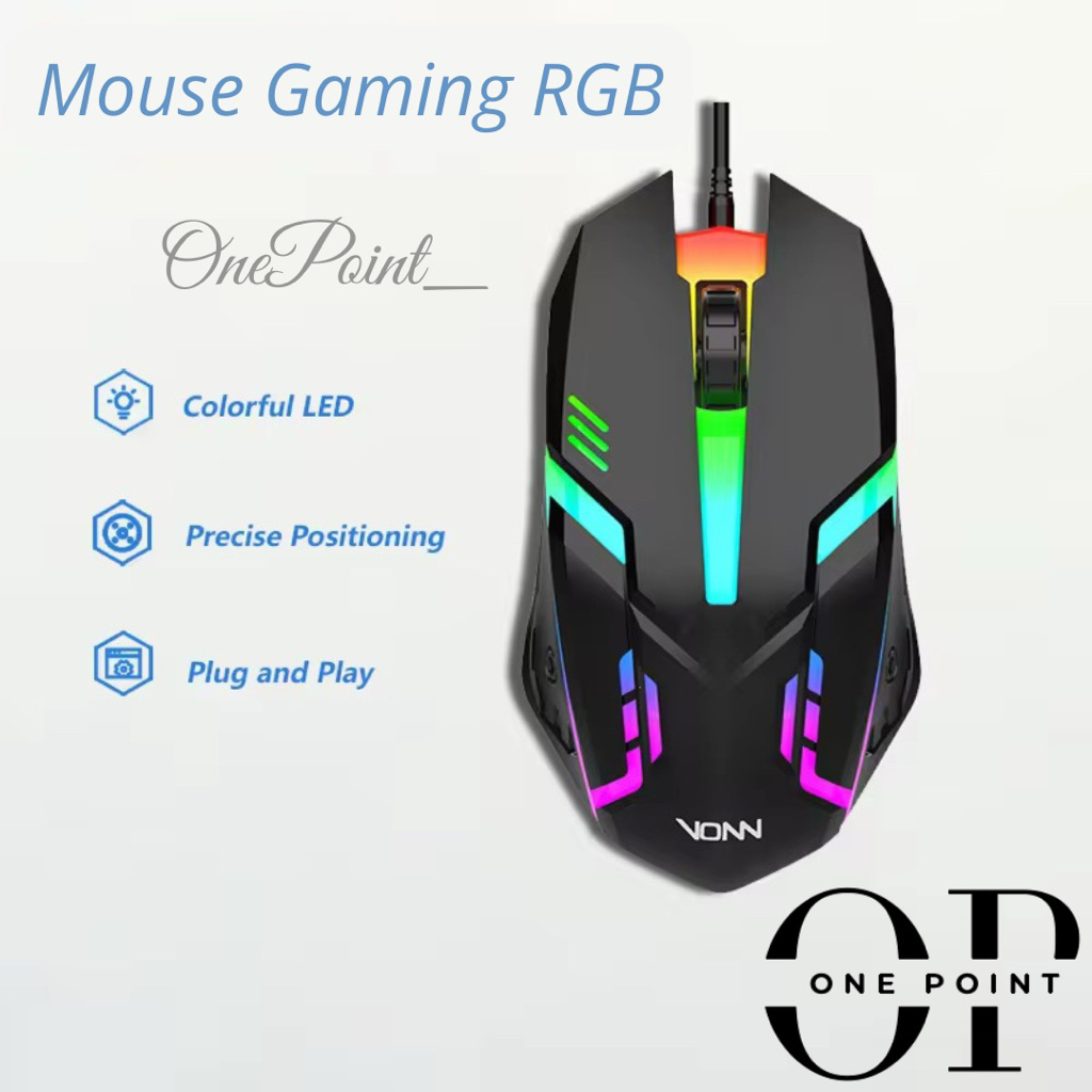 Mouse Gaming X1 Nuos LED RGB Rainbow Kabel Wired Usb Lampu