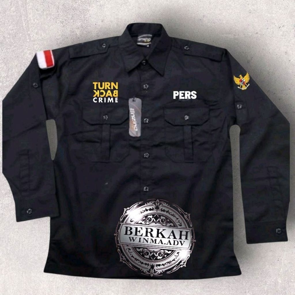 Jual Kemeja Turn Back Crime Terbaru | Seragam Kerja Pers Full Bordir Timbul Dengan Logo Bendera Di L
