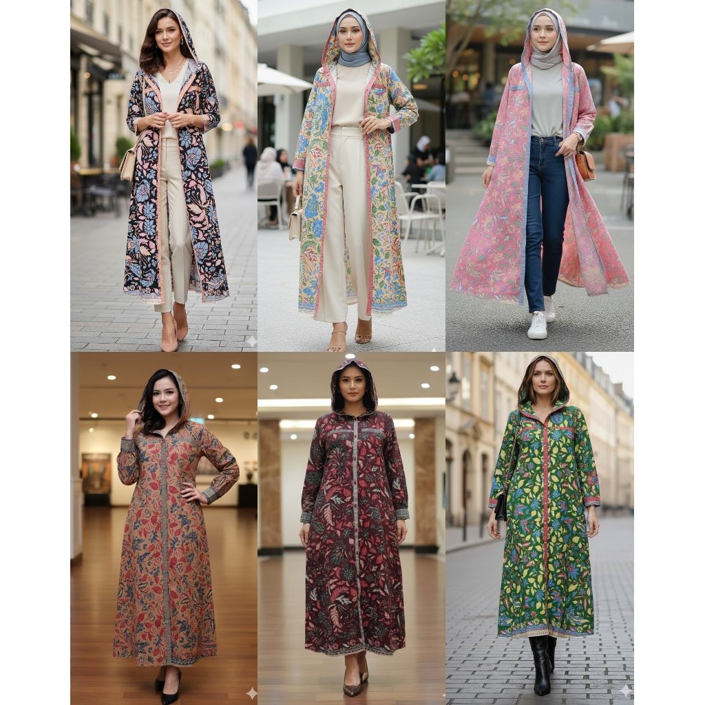 Batik Halus Premium Long Hoodie Gamis 2in1 Cardi