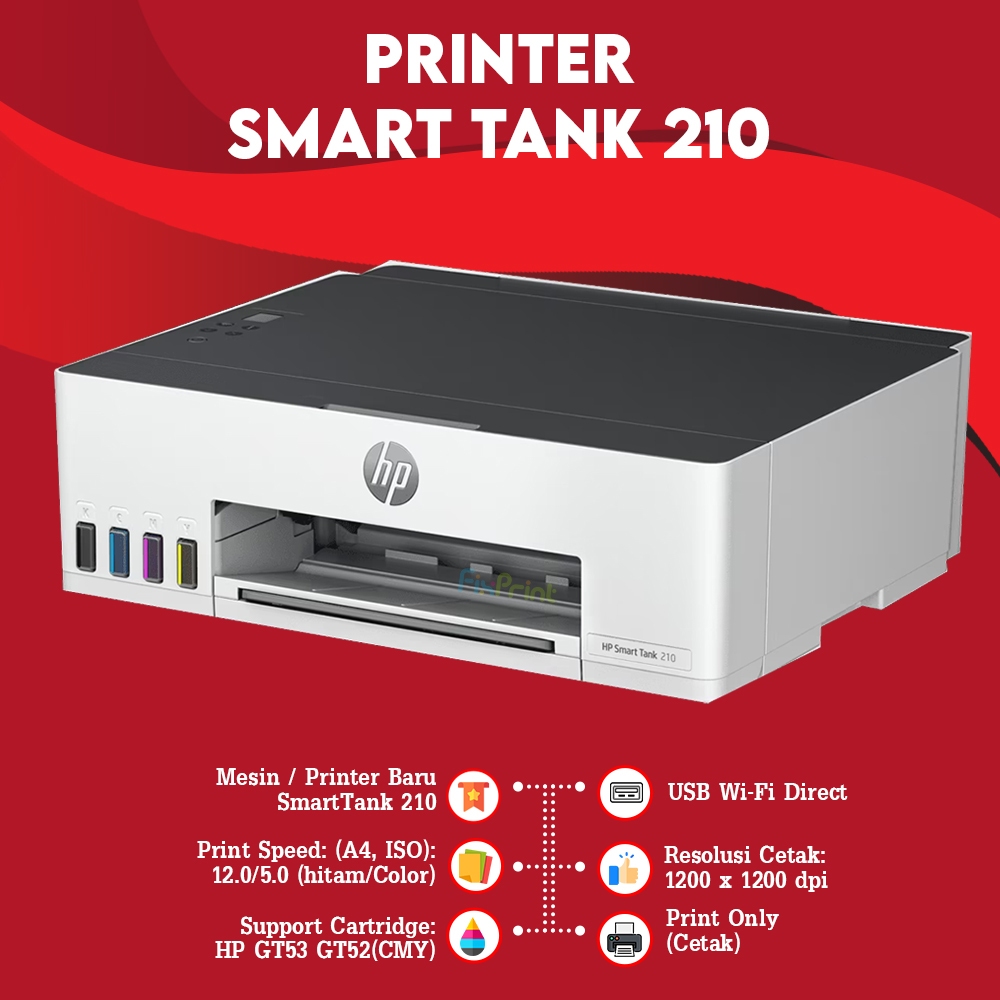 Printer H 210 Smart Tank Only WiFi Bluethooth Colour Ink Jet A4 Printer New Garansi / HP Smart Tank 