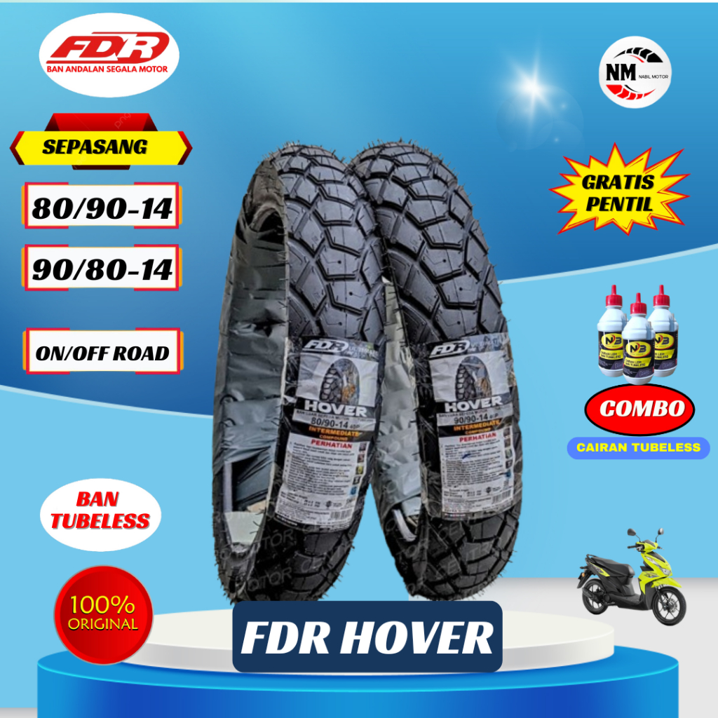 Paket Ban Trail FDR Hover 80/90 & 90/90-14 Tubles motor metic vario mio beat scoopy