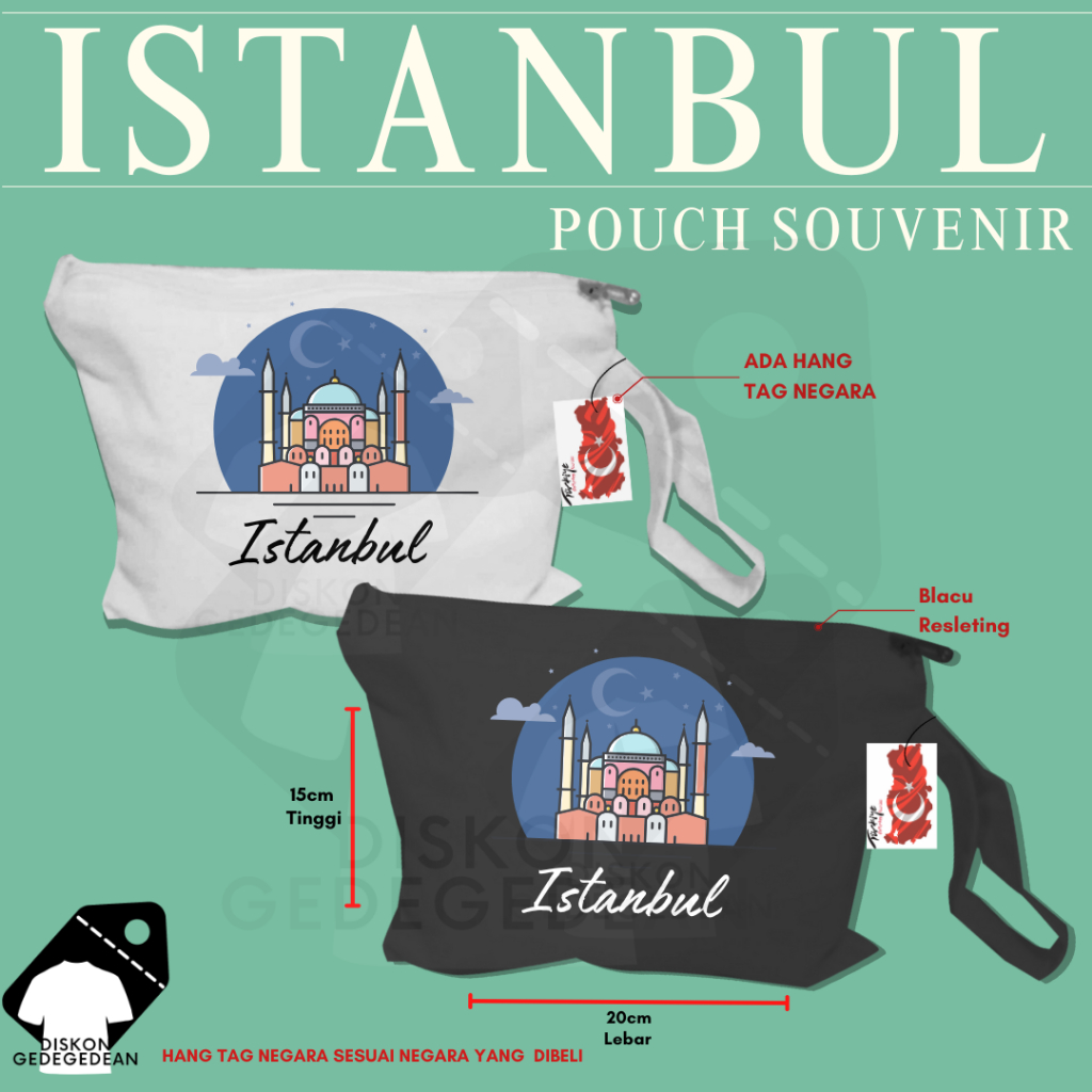 Diskongedegedean Pouch Souvenir Istanbul Turki Dompet Oleh Oleh Turkey Bahan Blacu dengan Resleting 