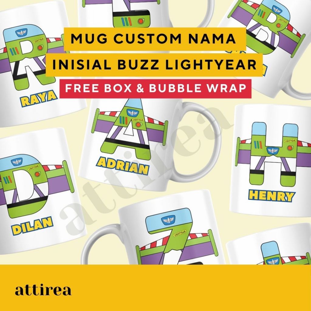 Mug Custom Inisial Nama - Buzz Lightyear | Souvenir Kado Hadiah Unik Karakter Kartun
