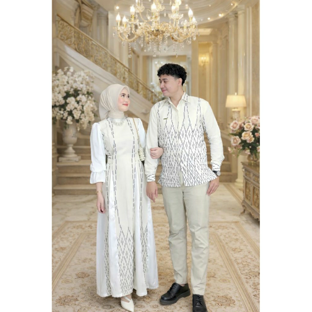 COUPLE TENUN DRESS KINANTI PUTIH baju tenun couple pasangan