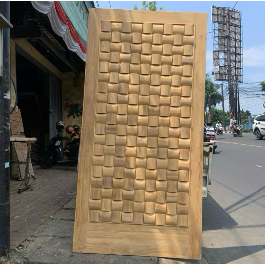PINTU JATI MODEL ANYAMAN KECIL 100% KAYU JATI