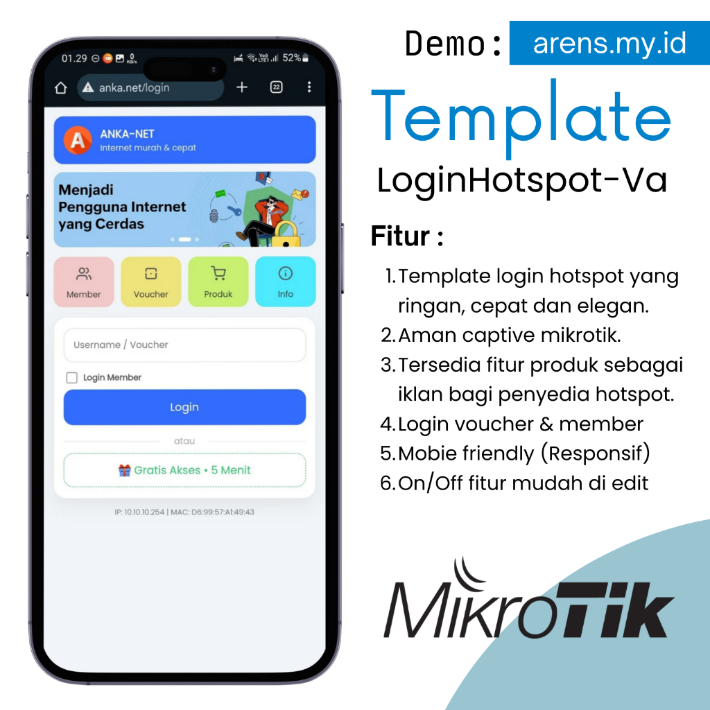 Template Login Page Mikrotik Hotspot Voucher Premium Responsive Mobile | Website Login Hotspot-Va