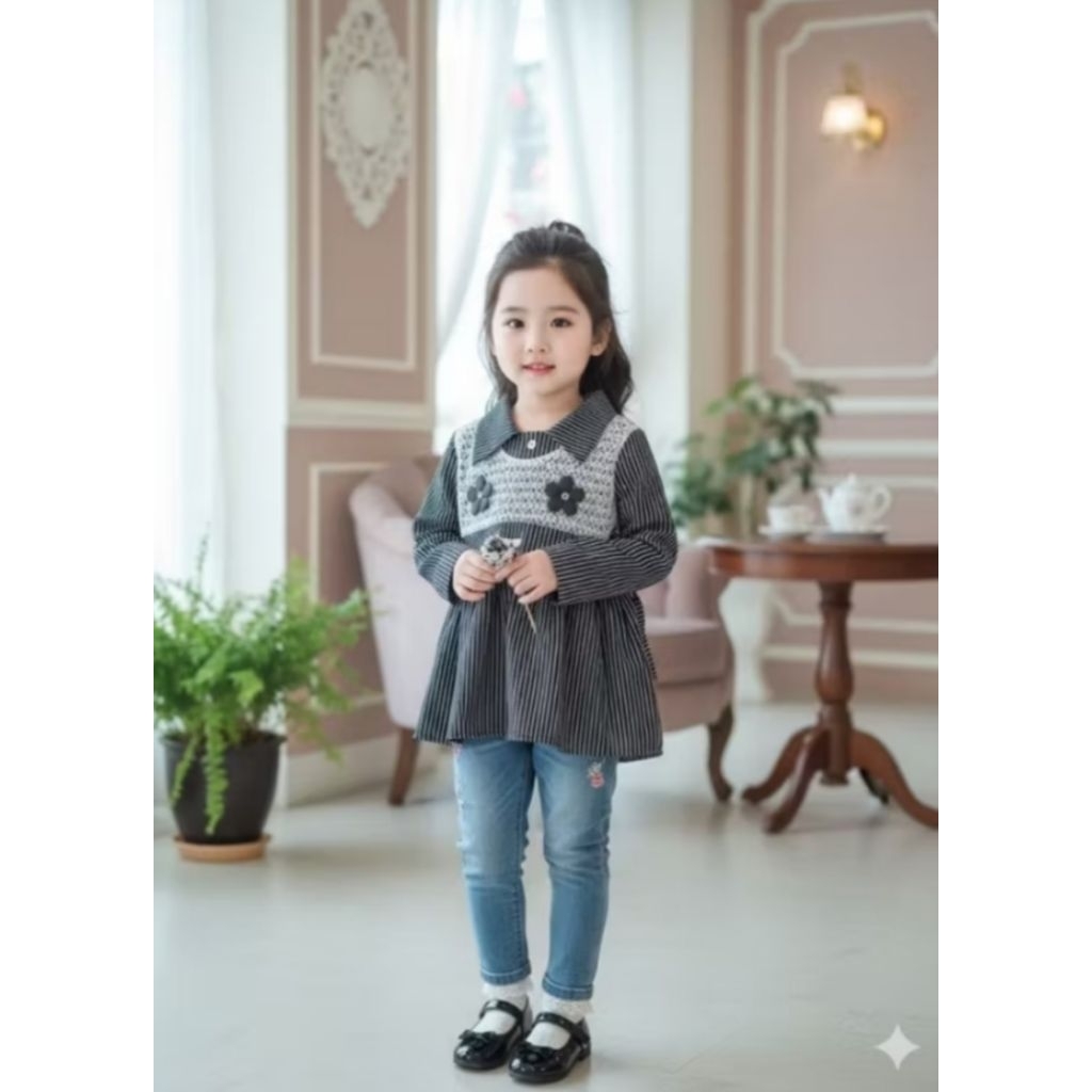 BLOUSE KEMEJA ANAK PEREMPUAN SALUR SET ROMPI Usia  1 - 8 Tahun