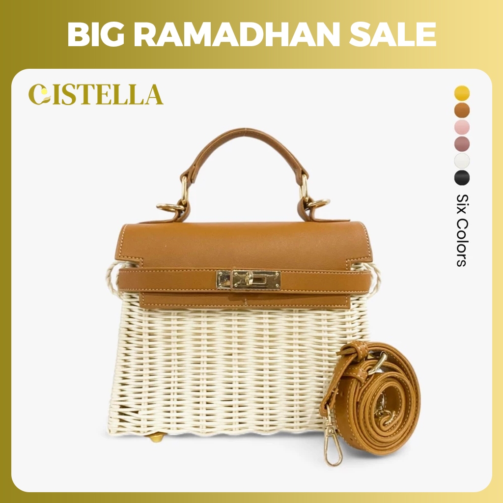 CISTELLA - Tas Wanita Angelie Rattan Bag Tas Rotan Tas Jinjing Wanita Tas Selempang Wanita Tas Rotan
