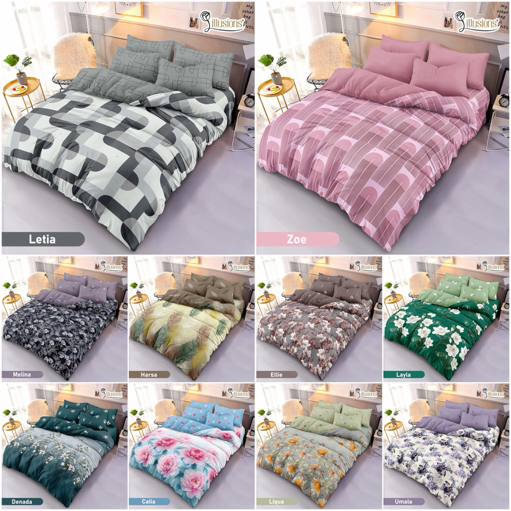 Bedcover Illusions 180x200 + Sprei Rumbai 180x200 - Bedcover Murah Makassar - Bedcover King Size