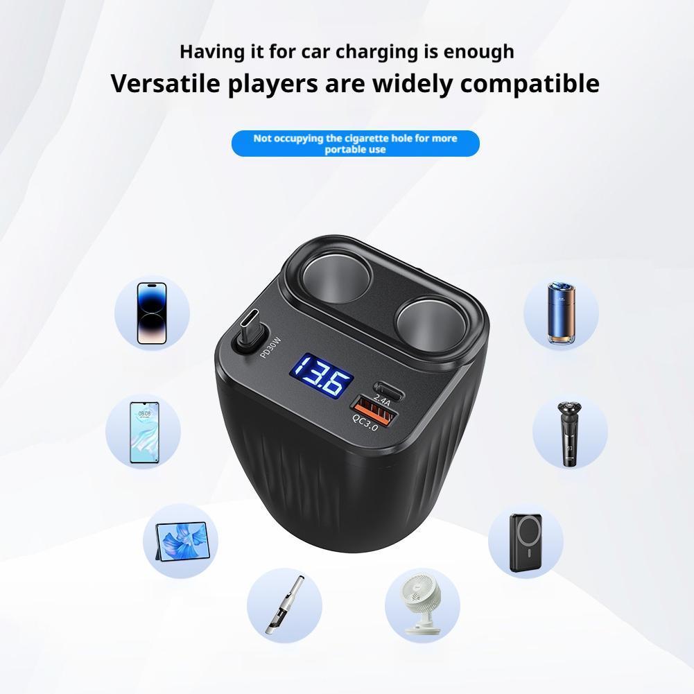 Socket Lighter USB C Fast Charging 60w Spliter Car Charger LCD Voltmeter D33