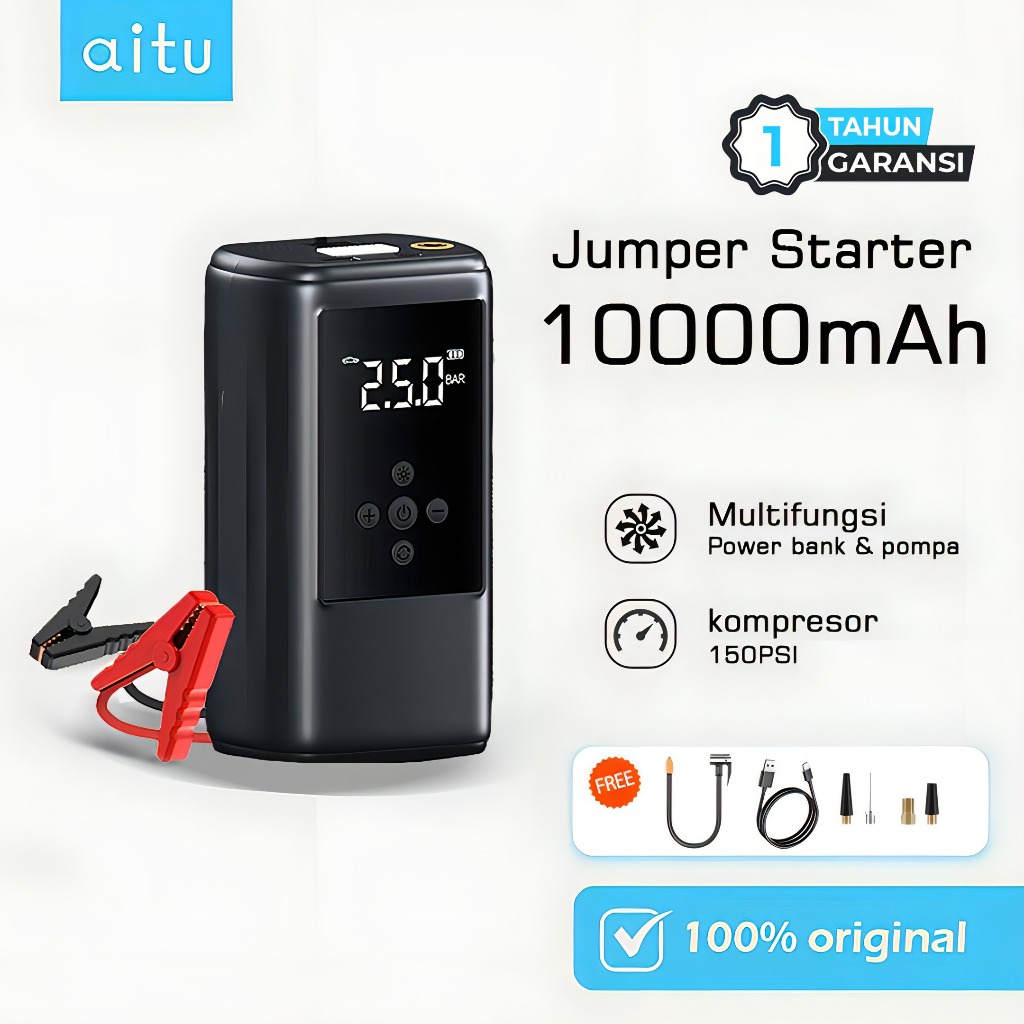 Aitu CYD24 Jumper Starter Aki Mobil Motor 10000 mAh Alat Pompa Ban Motor Dan Mobil Electric Pump Tir