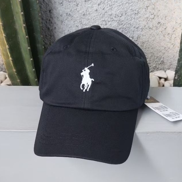 Topi Polo original warna hitam logo putih BNWT