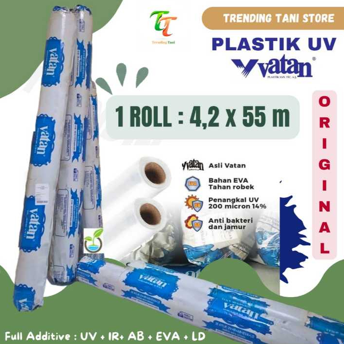 Plastik UV VATAN Turki Greenhouse Tebal 200 Mikron 14% Roll Lebar 4,2 Meter