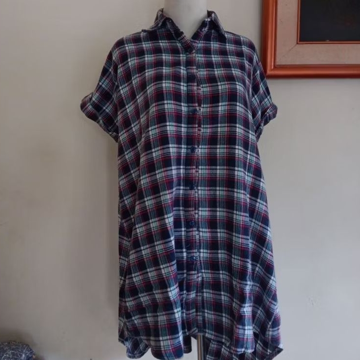 KEMEJA FLANEL LENGAN PENDEK DRESS FLANEL WANITA LENGAN PENDEK