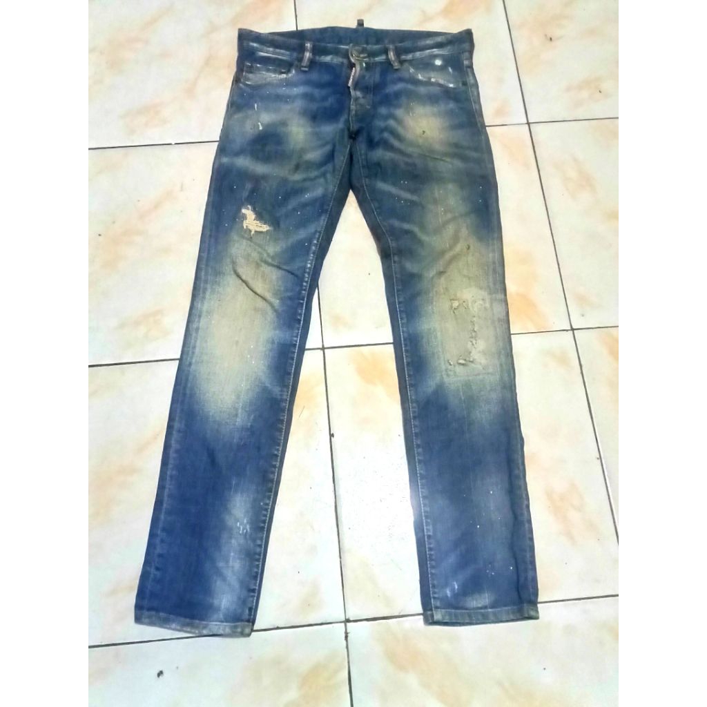Celana denim fashion Italy skater jean wash rusty dot ripped paint DSQUARED2 slim original