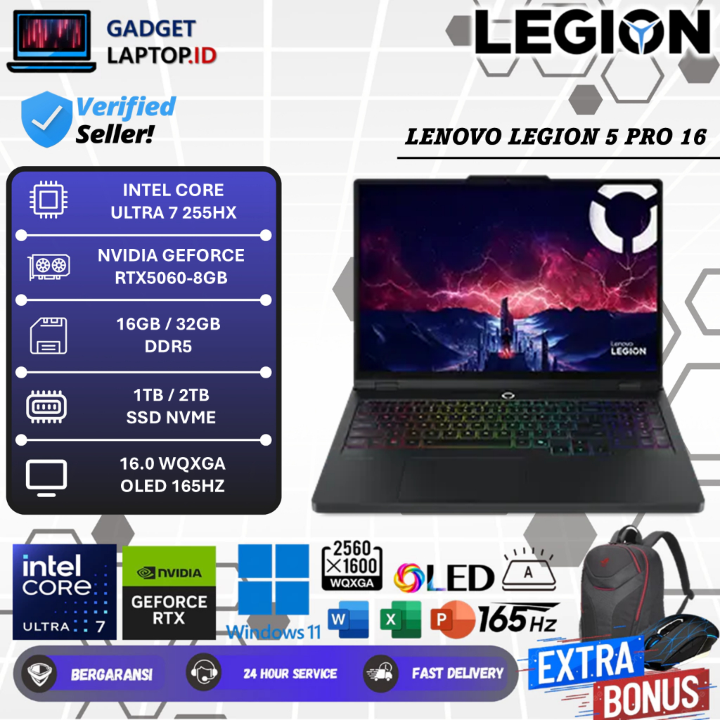 Lenovo Legion 5 PRO 16 Intel Core Ultra 7 255HX RTX5060 32GB DDR5 2TB WQXGA OLED 165Hz Windows 11
