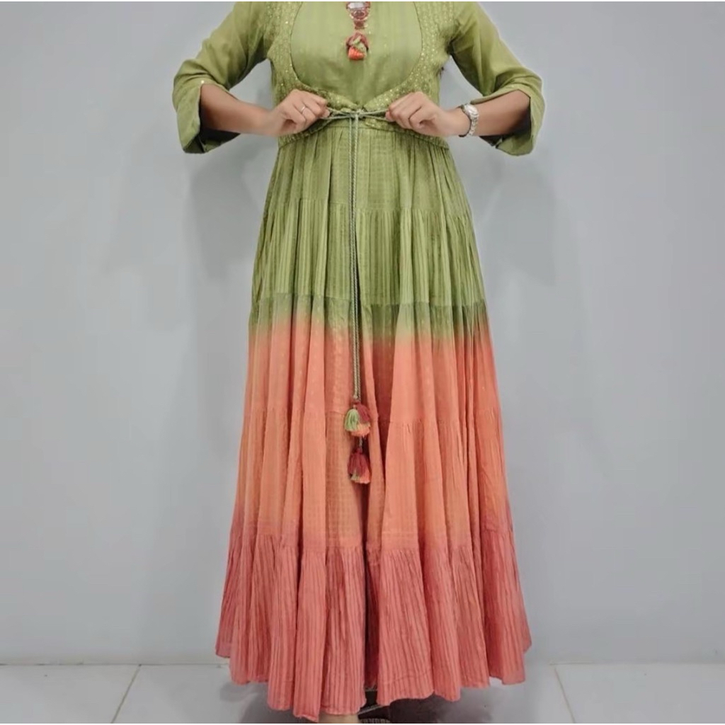 Dress Wanita Asli India Katun | Maxi Rok Gradasi Megar Bordir Payet