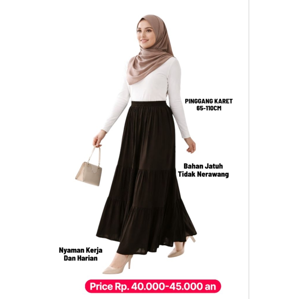 Rok Plisket Wanita Pinggang Karet – Bahan Jatuh Tebal | Rok Kerja & Daily