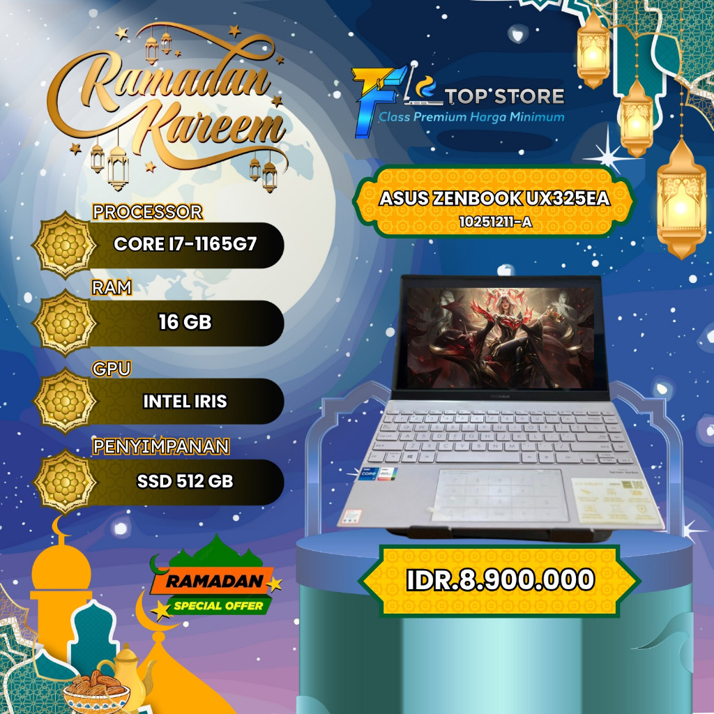 LAPTOP ASUS ZENBOOK UX325 INTEL CORE I7-1165G7 SSD 512/16GB