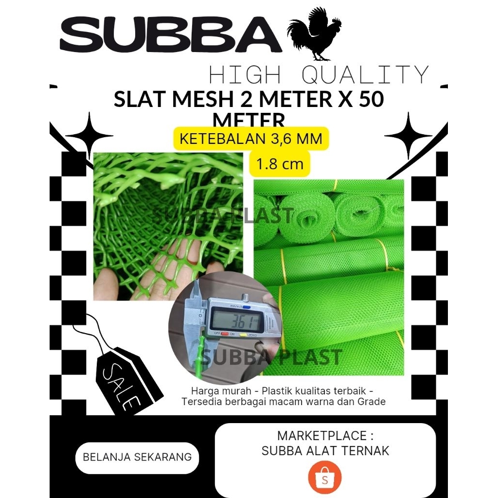 SLAT KANDANG AYAM - SLAT PLASTIK ROLL - 2M * 50M Ketebalan 3.6mm - Lubang 1,8cm - SLAT MESH ROLL BRO