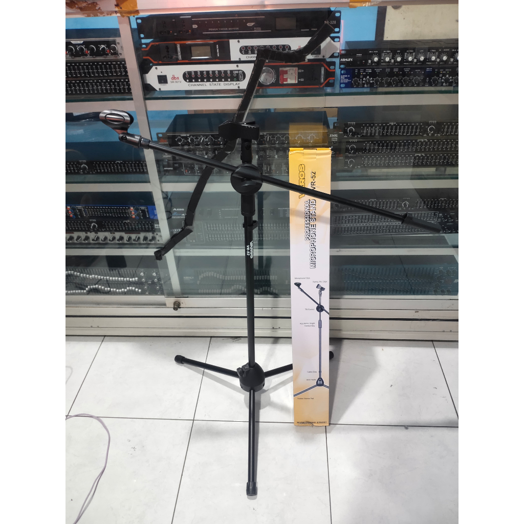 Stand Cagak Mic Panjang VAROS VR52 VR 52 Double Mic Tripod Stand Microphone Stand Mic Berdiri Origin