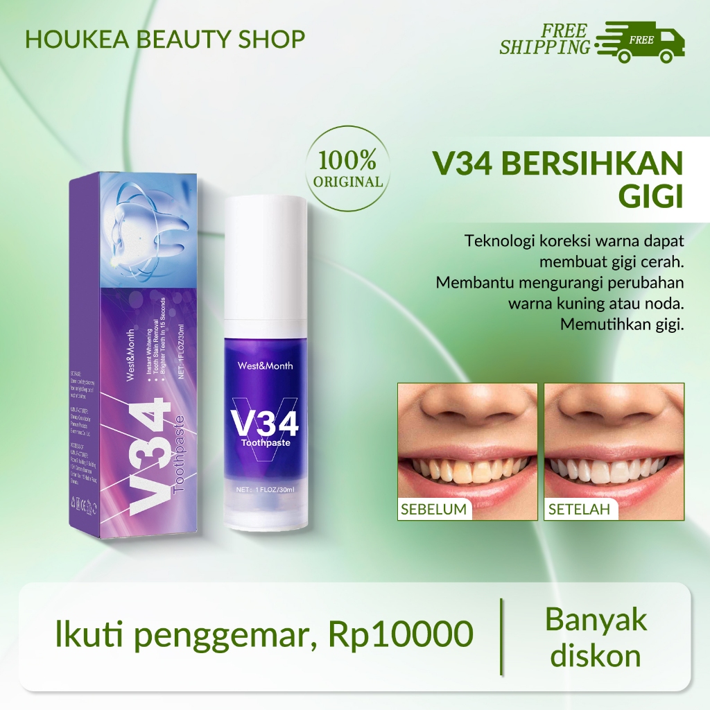 West&Month V34 Purple Toothpaste 30ml Penghilang Bau Mulut Penghilang Bau Mulut Gigi Berlubang Tooth