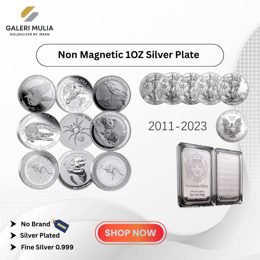 Souvenir Silver Plated 1 OZ (31,1 gram) Collection Batangan dan Koin Dekoratif Scottdale Lion,Libert