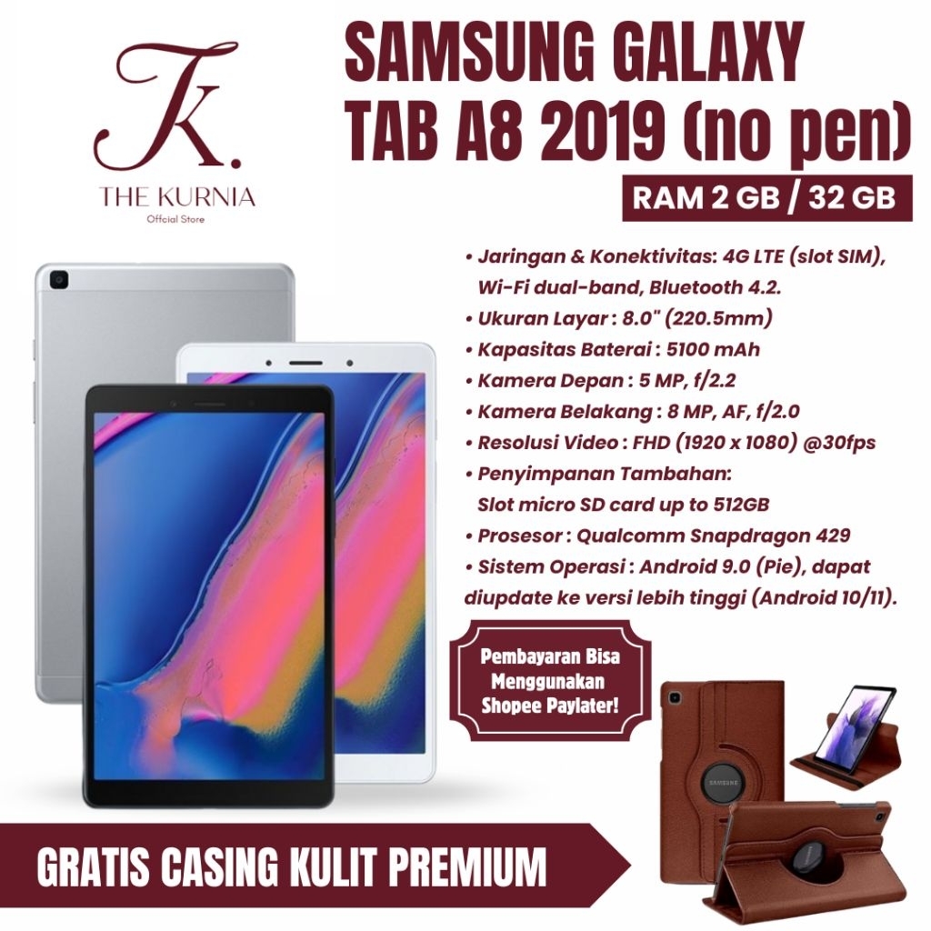 Samsung Galaxy Tab A8 tahun 2019 Ram 2/32 Jaringan 4G 100% Original Sein Indonesia Tablet A8 [Second