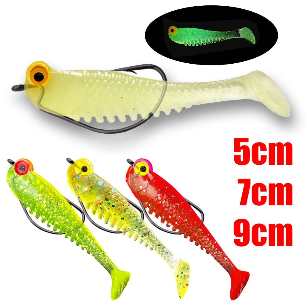 TERBAIK UMPAN SOFTLURE TERI GLOW FOSFOR DENGAN MATA KAIL WORMHOOK PANCING CASTING GABUS TOMAN BABY