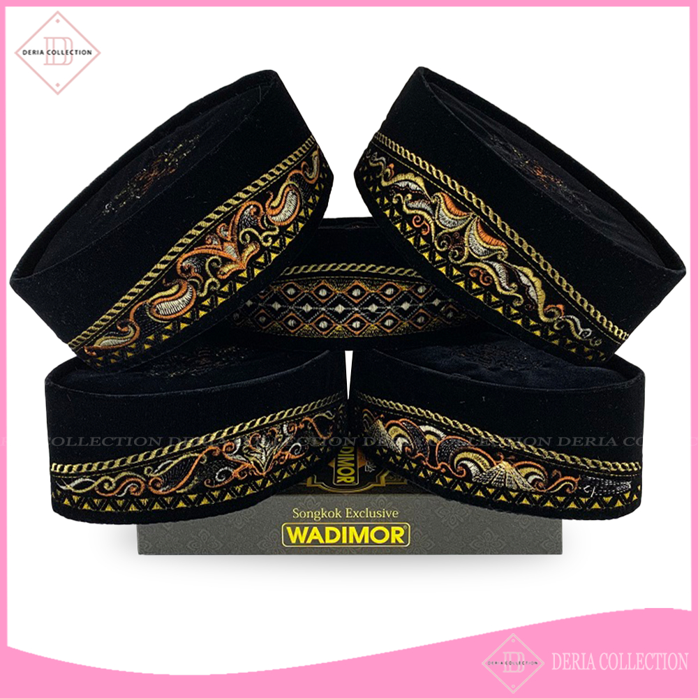 Songkok WADIMOR BORDIR AC Original Tinggi 9 Cm Peci Sholat Pria Dewasa Hitam Full Motif Batik Kopiah