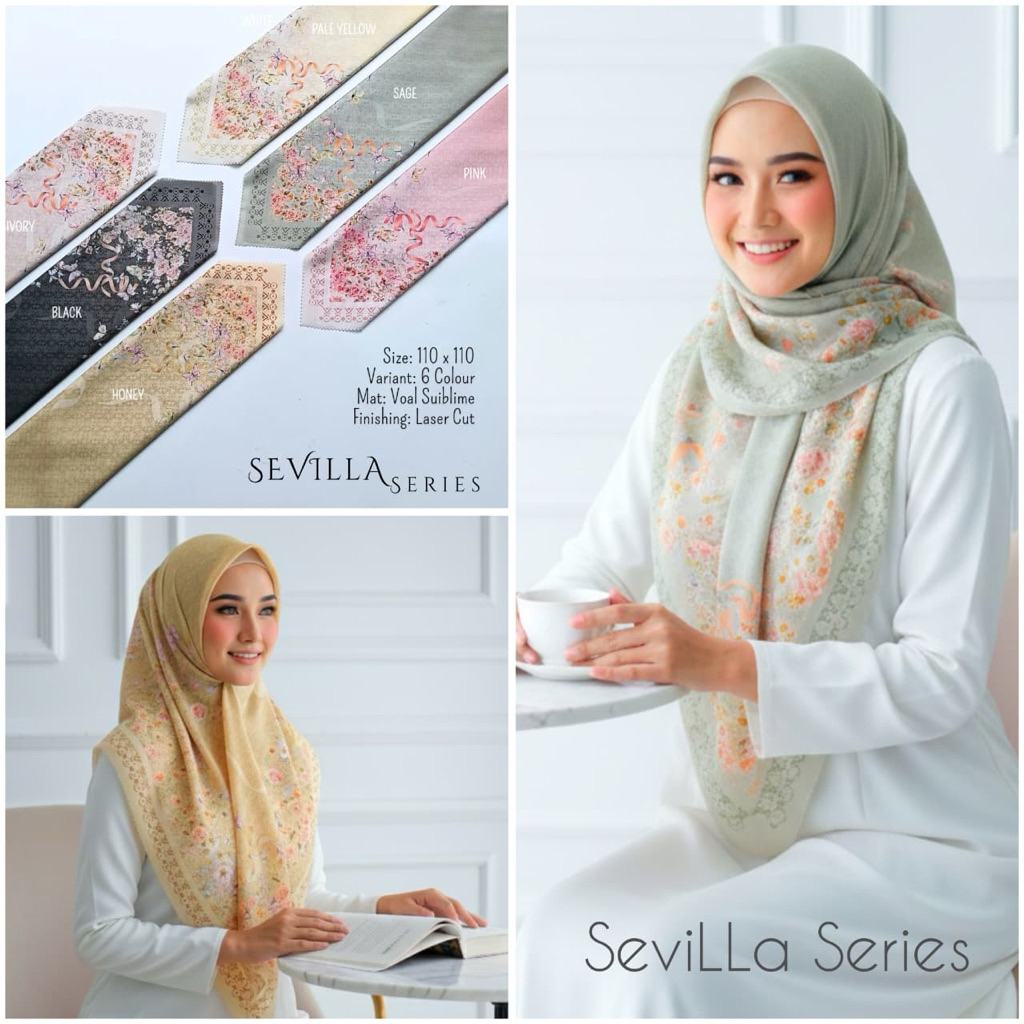 Sevilla Series Hijab Segiempat Voal Motif Lasercut Standar