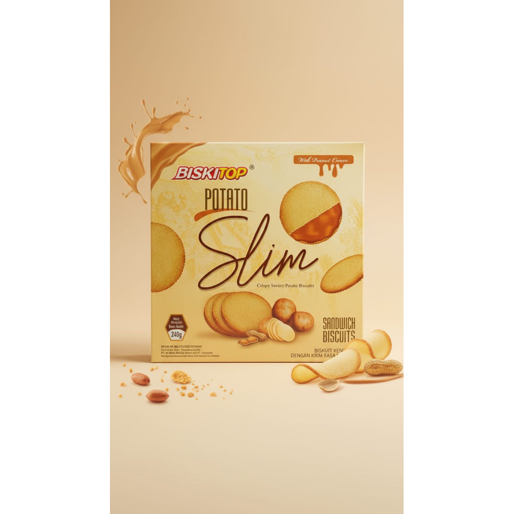 BISKITOP POTATO SLIM | SNACK KENTANG BERPADU DENGAN SELAI KACANG 1 box 240 gr