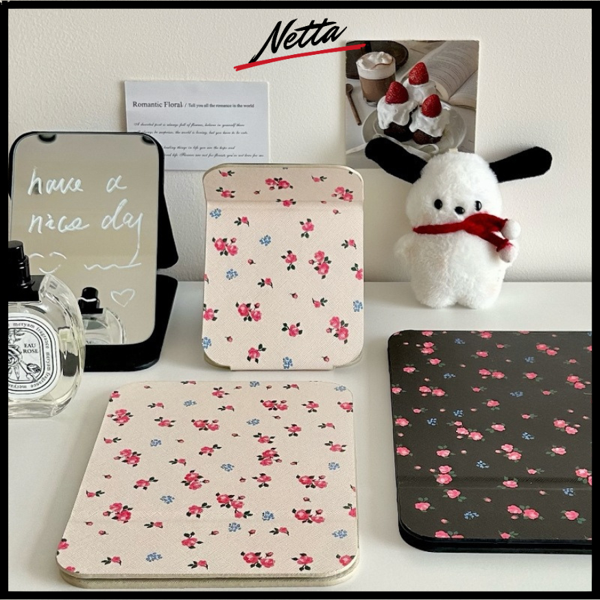 NETTA Cermin Lipat Kecil Motif Aesthetic Portabel - Travel Mirror - Kaca Meja Rias Berdiri Mahasiswa