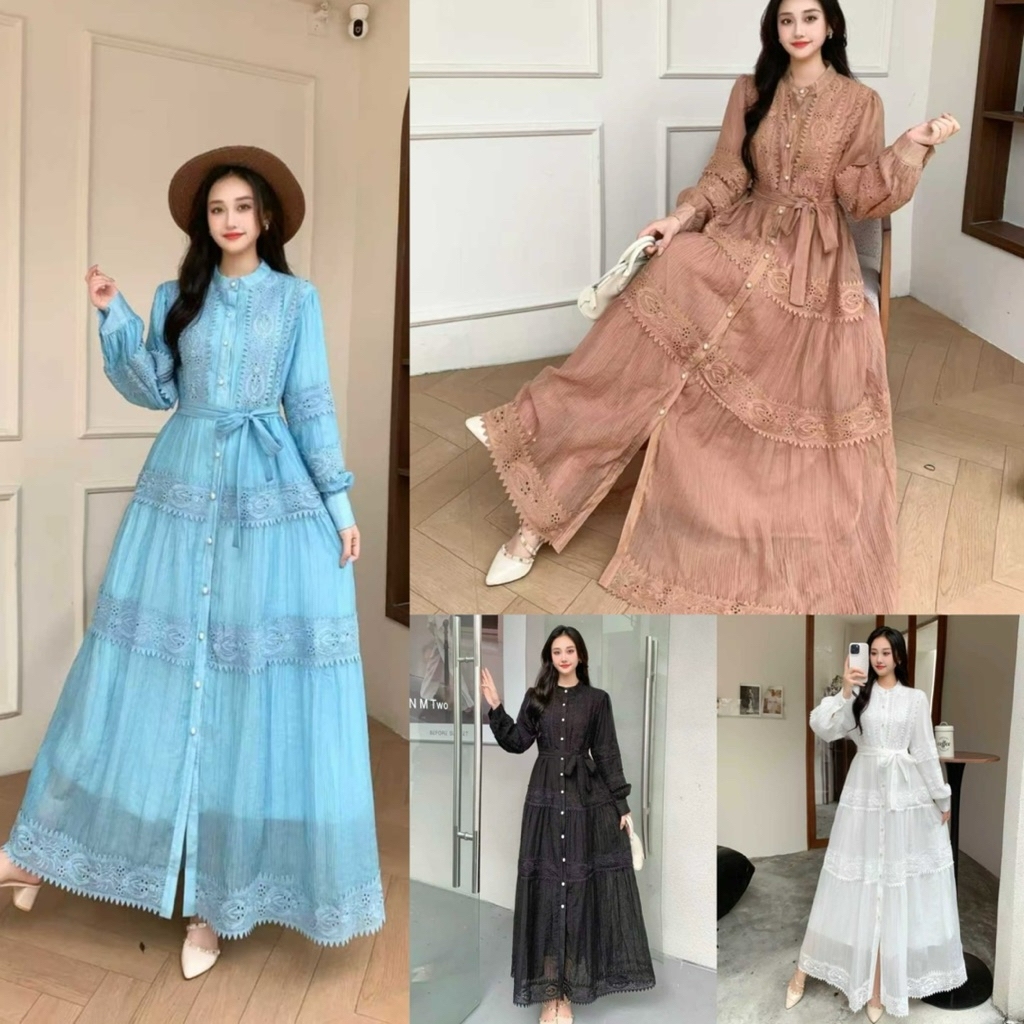 gamis ceria, gamis kev, gamis bangkok, gamis putih, white maxi, dress katun bordir, gamis eyelet, ga