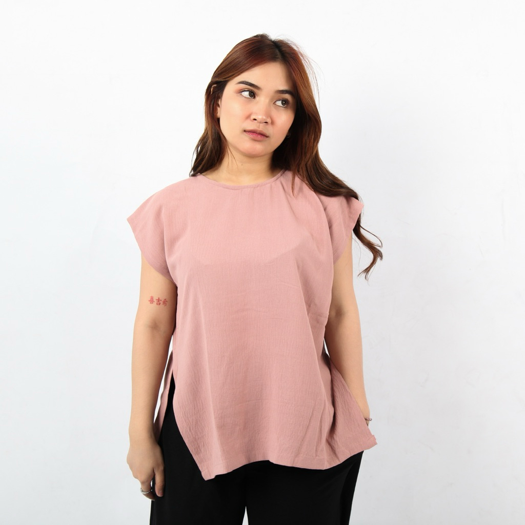 Savir Blouse | Atasan Wanita Premium Crinkle Top Blouse Hitam Putih Dustypink Denim