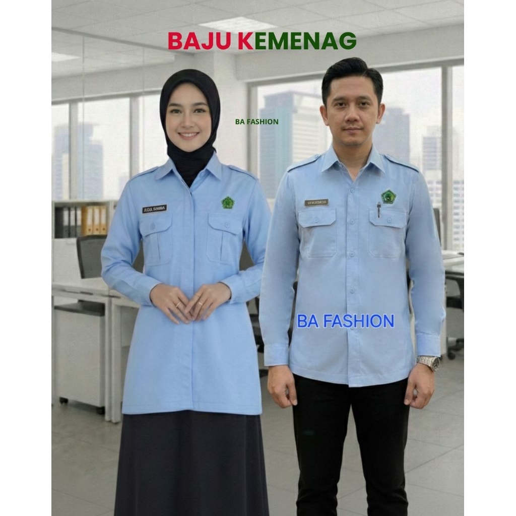 Kemenag biru muda pdh baju Kemenag bordir belakang  cocok untuk pria dan wanita.