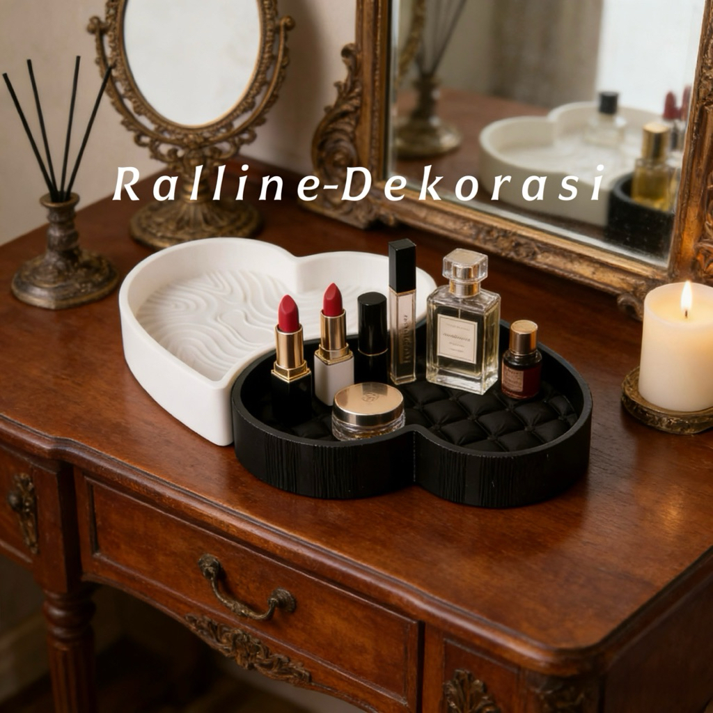 Kotak Penyimpanan Hati Pasangan Hitam Putih - Tempat Perhiasan Unik untuk Meja Rias