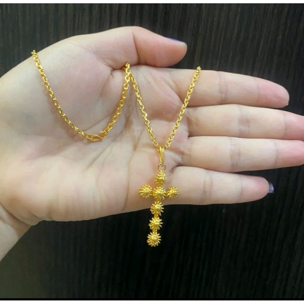 Kalung salib lapis mas, emas muda sepuhan emas kadar rendah (replika)