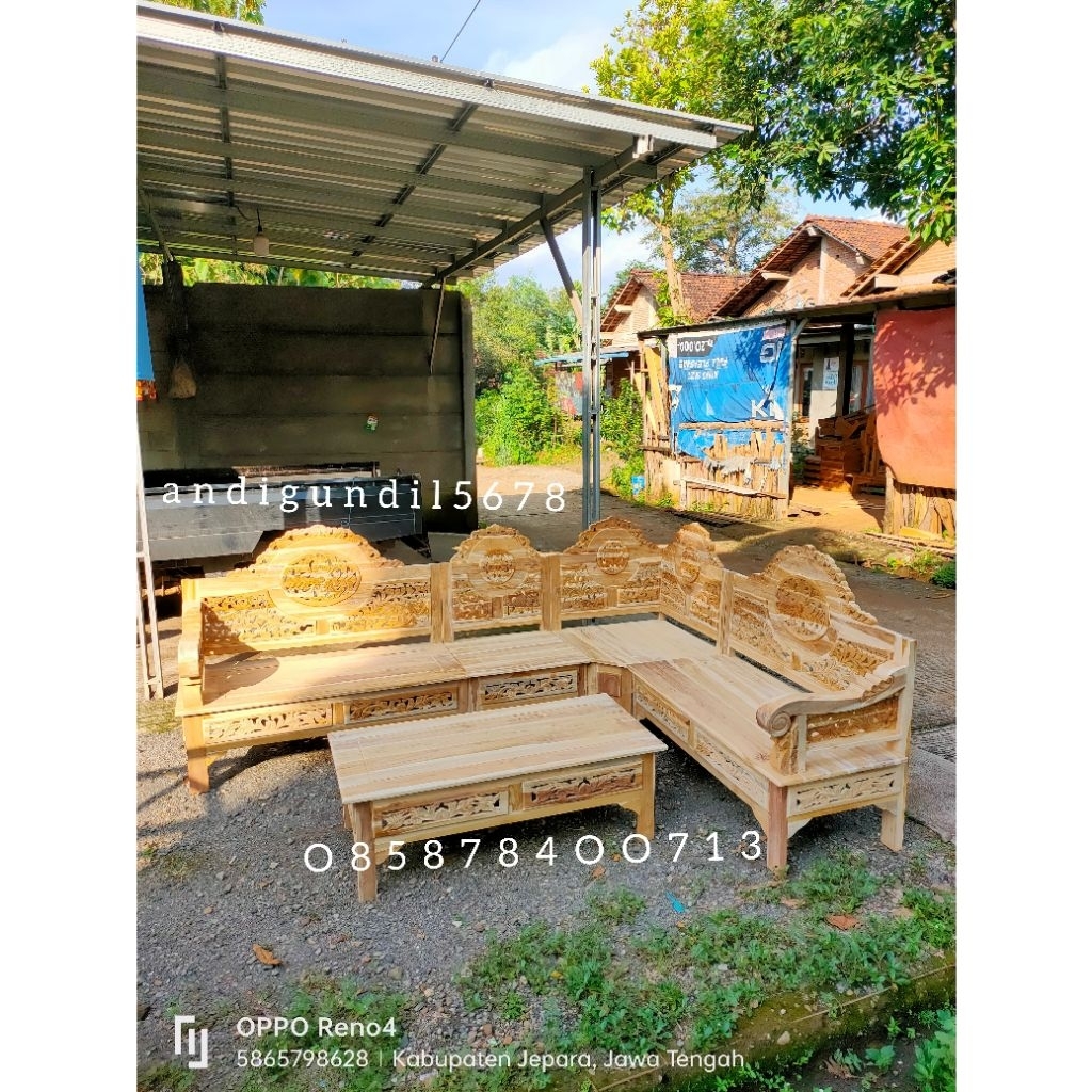 Termurah  Kursi Tamu Sudut Ukiran Nampan Kursi Tamu Kayu Jati Kursi Tamu Bagong Kayu Jati Termurah