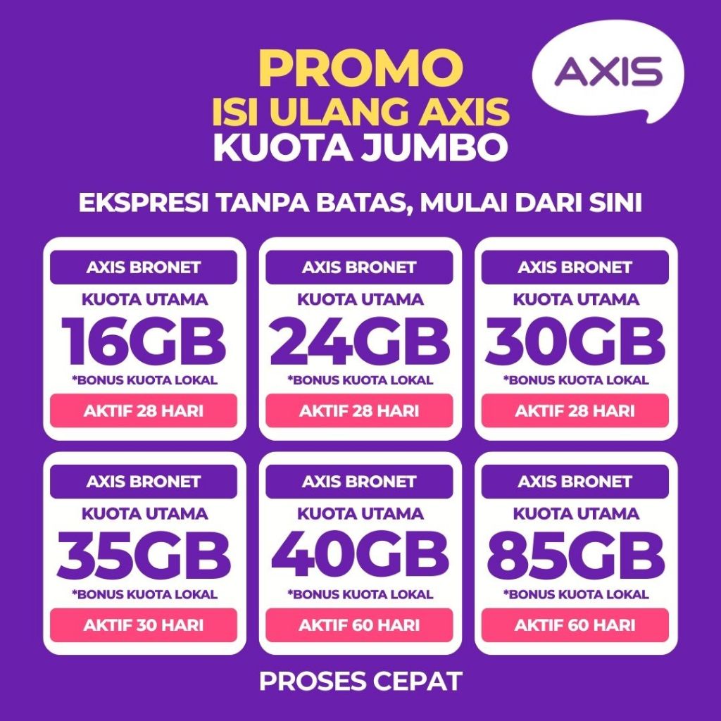 Kuota Data Axis Aigo Bronet Voucher Axis  25GB 50GB 15GB 12GB 10GB