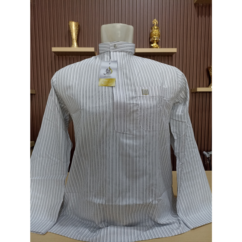 AL-JAMAL SALUR | Koko Pria Kerah Shanghai Motif Garis Elegan