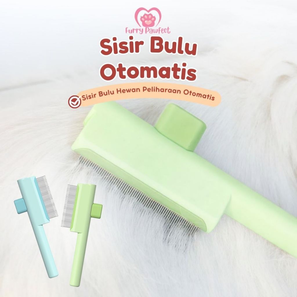 Pawsitive Vibes Sisir Bulu Kucing Otomatis - Sisir Kucing Bulu Rontok - Sisir Kutu Kucing Otomatis d
