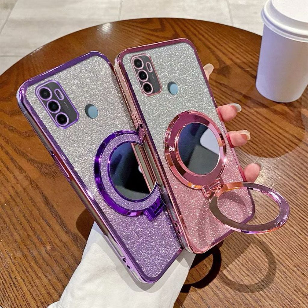 Casing OPPO A53 / A33 2020 Soft Case Ring Standing Glitter + Mirror Magnetic