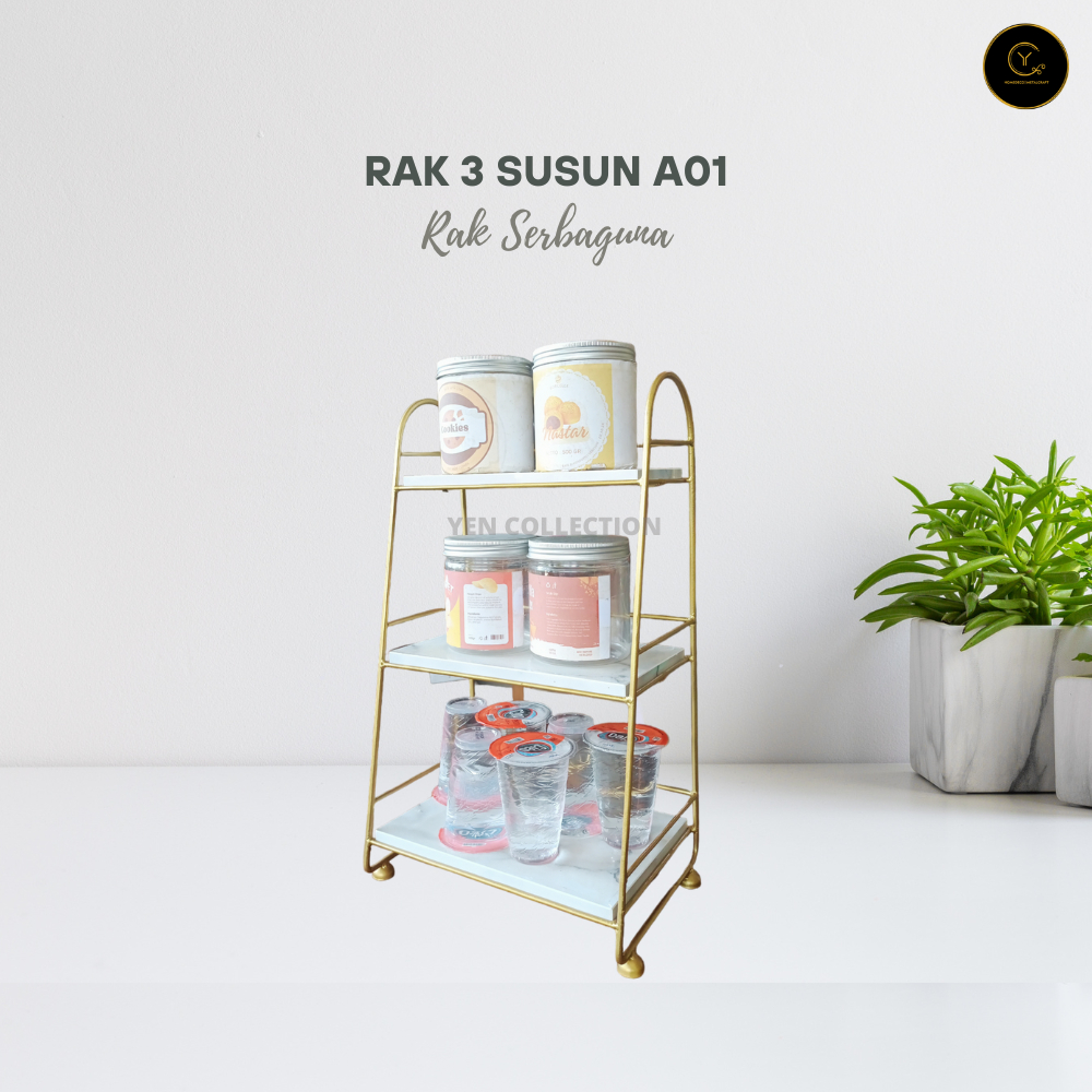 Yc Rak 3 Susun Besi Serbaguna Rak Make Up Dapur Besi Gold