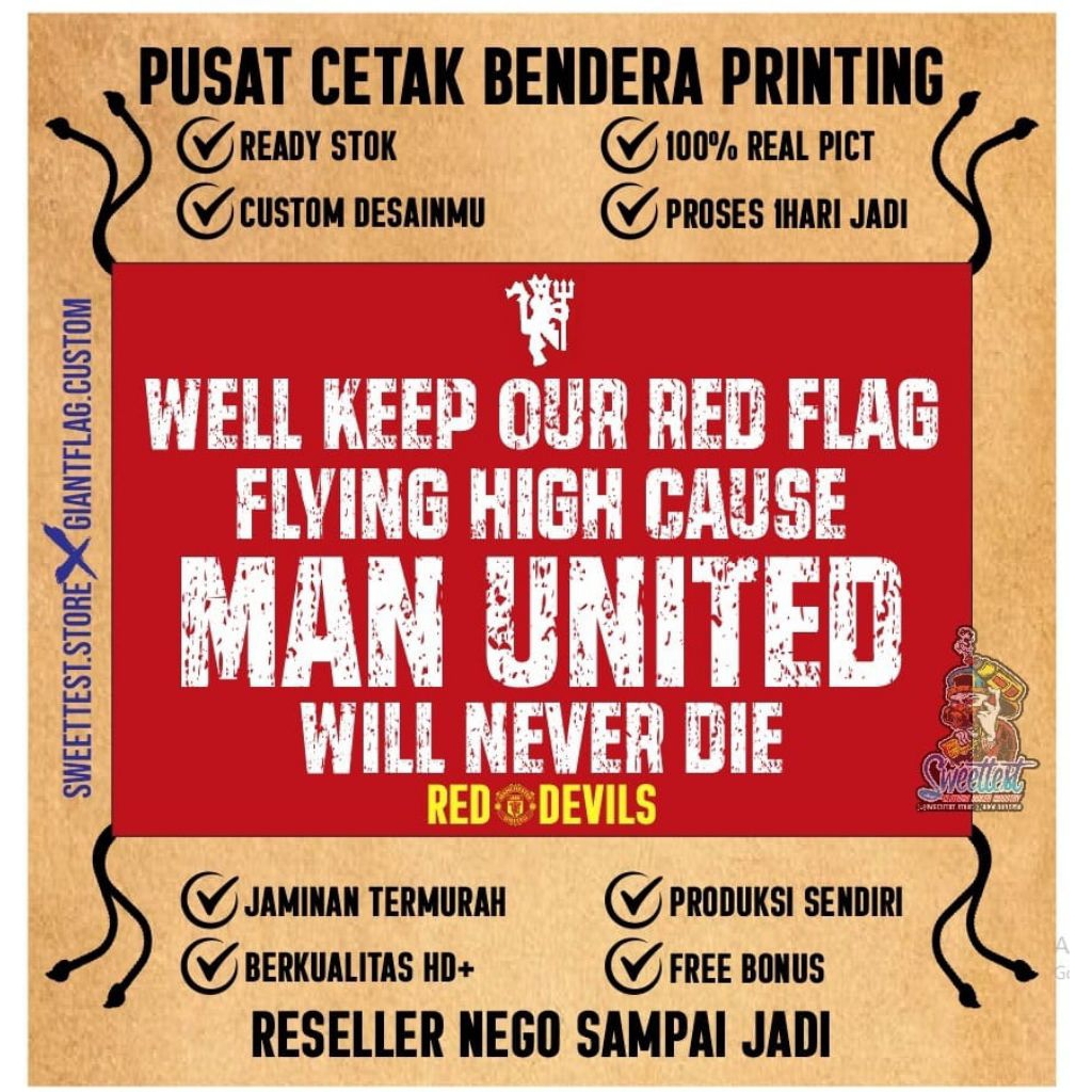 BENDERA 200x300cm, FREE FLAG, STICKER, KUPON BERHADIAH, BERKUALITAS, BENDERA PRINTING MANCHESTER UNI