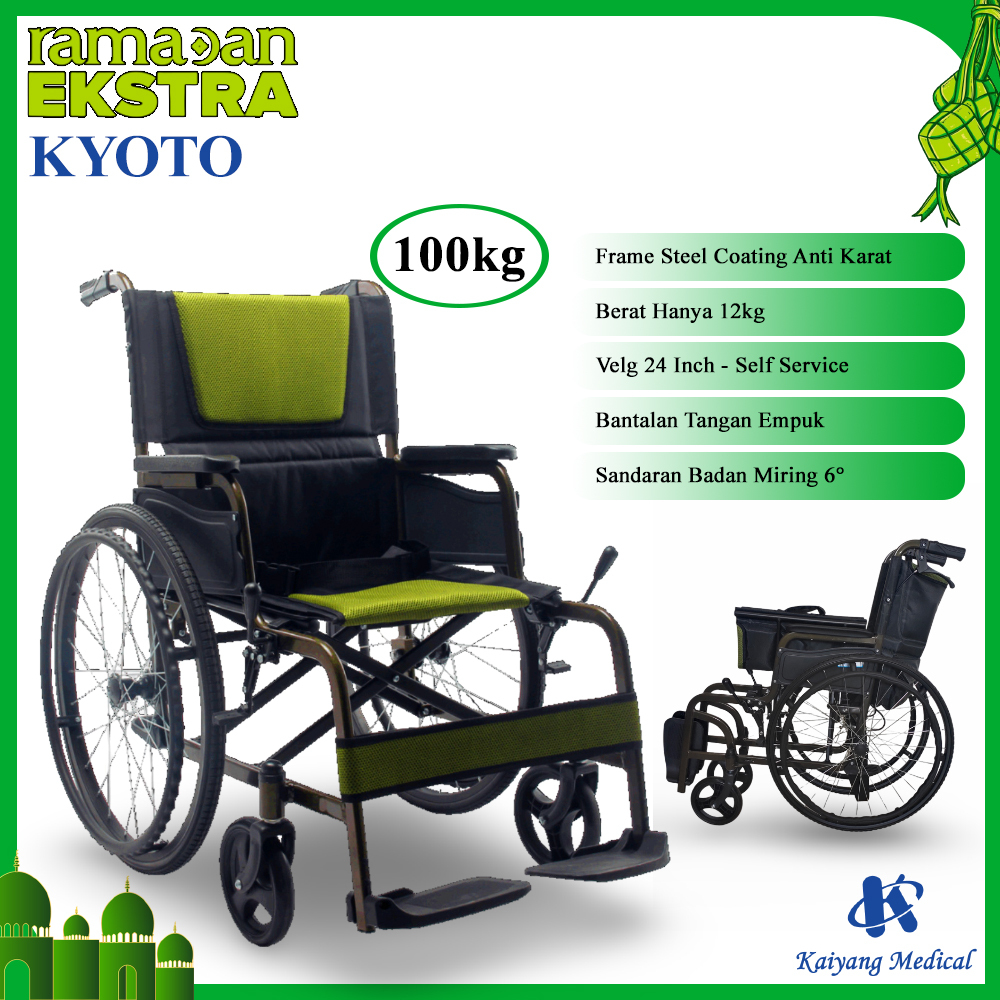 Kursi Roda Standar Lipat Dewasa KAIYANG KYOTO | Kursi Roda Besi Kuat Murah Awet Maks Beban 100kg
